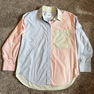 Abercrombie & Fitch oversized button up shirt - small - blue, pink & green
